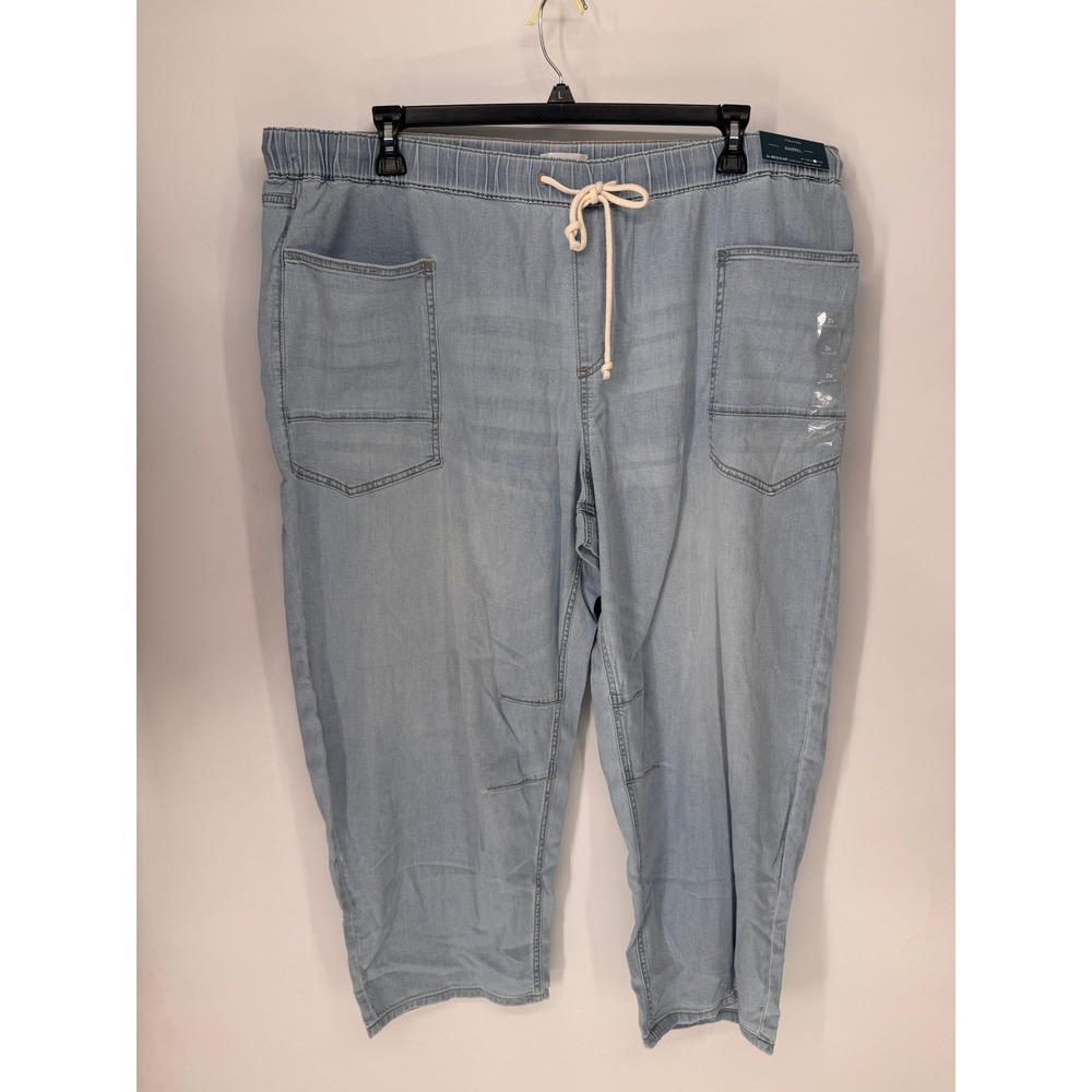 Maurices Pants Women 2X Light Wash NWT Barrel Mid Rise Super Stretch Drawstring